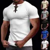 Men's T Shirts Solid Color V-Neck Tie Short-Sleeved Tops Casual Fashion Korean Reviews Many Clothes Sudaderas