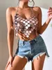 Kvinntankar Rose Gold Sequined Acrylic Irregularity Tank Top för kvinnor Sexig kroppskedja Backless Nightclub Bralette Camisole Party Clothing