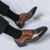 Dress Shoes Men's Fashion Brogue Triple Joint Mixed-Colors Men Formal Business Leather Male Oxford Ink Green Office