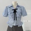 Blouses pour femmes Filles 2024 Été Femmes Sexy Mignon Court Récolte Hauts Style Preppy Vintage Japon Corée Bouton Volants Chemises