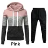 Womens solid color tricolor hoodie set hooded sweatshirt pants set sports jogging set hooded track and field suit S-4XL240311