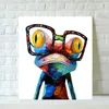 Pop Art Ręcznie malowany kreskówkowy płótno zwierzęcy obraz olejny salon dekoracja domu nowoczesne okulary noszące żabę oprawkę a225f
