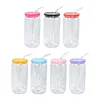 PP Plastic Mason 500ml Acrylic Can With Drinking Cup Straw Clear Single-layer 16oz Jar Moxkq