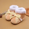 Boots Winter Born Boys Girls Soft Sole Snow Solid Color Plush Bowknot Cotton First Walker Lovely Infant Crib Shoes