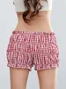 Calções femininos femininos 2000s estética doce shorts kaii xadrez impressão cintura baixa elástico fino ajuste bloomers calças moda coreana botl24313