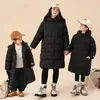 Manteau en duvet pour filles, veste d'hiver chaude à capuche, longue, noire, épaisse, vêtements d'extérieur, parka à la mode pour adolescents de 6 8 10 12 14 ans