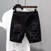 Sommar denimshorts för män svart mångsidig mode tvättbar smal passform fem poäng mellersta byxor män jeans shorts 240227