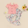 Clothing Sets FOCUSNORM 1-5Y Toddler Kid Girls Clothes Set 2pcs Short Sleeve Off Shoulder Bow T-shirt With Flower Print Flare Pants