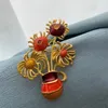 Brooches Beautiful Sunflower Oil Drop Vase For Women Dress Suit Brooch Orange Flower Fashin Jewelry Vintage Enamel Pins