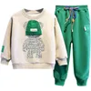 Lente Herfst Baby Meisje Jongen Kleding Set Kinderen Sport Cartoon Beer Sweatshirt Top en Broek Knoop Tweedelig Pak Katoen trainingspak