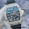 Orologio automatico Orologio meccanico Orologio RM Orologio RM010 Ag Wg Indietro Diamante 18 carati Platino Orologio meccanico automatico cavo con diamanti pieni