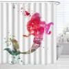 Tende Sirena Tenda da doccia Coda Pesce Ragazze Bambini Cartone animato Oceano Cuore Colorato Capelli viola Alghe Set di decorazioni per il bagno Tessuto impermeabile