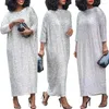 Casual Dresses Shimmering Fabric Dress Elegant Sequin Maxi With Three Quarter Sleeves Ankle Length Women's Soft Pullover In For Commute