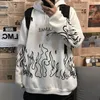 Sweats à capuche pour femmes coréen automne à manches longues à capuche femme pulls Harajuku Vintage surdimensionné femmes décontracté flamme imprimer sweat hauts