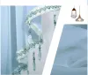 Vorhänge, romantischer, durchsichtiger Voile-Vorhang, Volant mit Perlen, 3 Stück/Set, 130 x 60 cm, kleiner Volant für Küche, Fenster, Dekoration, Stangentaschen-Design