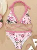 Mulheres Swimwear 2024 Sexy Floral Glitter Tie Halter Bikini Set Bra Pads Mulheres Maiô Feminino Brasileiro Banheira Beachwear Banhista