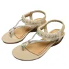 SURET Buty Qianshuyi 2024 Summer Chic Brown Rhinestone Boho Thong Sandals 6cm Wedge Women's Slip-On for Casual