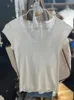 Mulheres Camisetas Laço Branco Ribbed Camisa Básica Para Mulheres Verão Algodão V Pescoço Manga Curta Tees Tops Doce Meninas Sólidas Slim Camisetas Y2K