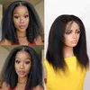 Synthetic Wigs Synthetic Wigs Soft Yaki Preplucked Middle Part Short Kinky Straight Synthetic Lace Front Wig With Hair Glueless ldd240313