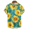 Chemises décontractées pour hommes Hawaïen 2024 Tournesol Sunshine Imprimer Revers pour hommes Mode Manches courtes Tops Lâche Vêtements surdimensionnés