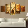 5pcs / set Sunset Golden Deer Wall Art Peinture à l'huile sur toile sans cadre Peintures impressionnistes animales Photo Salon Decor2460