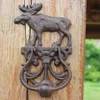 2 Pieces Cast Iron Door Knocker Elk Moose Decorative Doorknocker Traditional Vintage Style Animal Door Handle Door Latch Country B304c