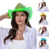 Western Style Cowgirl Hat Retro Style Cearów LED Light Brim Jazz Top Hat Party Birthday Club Felt Cowboy Cap for Men Women 240312