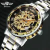 Vinnare Hollow Mechanical Mens Watches Top Brand Luxury Iced Out Crystal Fashion Punk Steel Wristwatch för Man Clock 201113297U