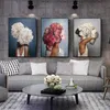Toile de peinture abstraite avec plumes de fleurs et femme, affiche d'art murale imprimée, peinture décorative, salon, décoration de la maison, 294j