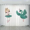 Rideaux Dessin animé Ballet Mignon Licorne Cygne Rose Princesse Fille Rideaux de fenêtre pour Enfants Chambre Salon Cuisine Porte décor à la Maison 2 pièces