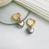 Boucles d'oreilles minimalistes en or jaune 14 carats, pendentif en forme de cœur solide mixte, bijoux de Style de rue à la mode coréenne