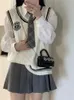 Japońskie urocze mundur szkolny Korean Winter Knitt Sweter Zestawy spódnicy vneck z długim rękawem JK Girl Cosplay 240229