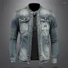 Jaquetas masculinas 2024 Jaqueta de beisebol de veludo de alta qualidade Denim Top Fashion Retro Collar Bordado Slim