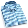 In overhemd dunne geruite shirts met lange mouwen voor mannen slim fit casula effen overhemd mode enkele zak tops elastische geruite kleding 240229