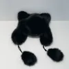 Berets Fluffy Fur Thermal Hat Women Cute Bear Ears Thicken Ball Cap Earflaps Winter Warm Wool Lady Trend Luxury Pompom