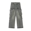 Jeans pour hommes surdimensionnés Hip Hop Cargo High Street lavé Vintage Denim pantalon coupe ample rétro Cowboy pantalon avec poches