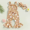 Clothing Sets Baby Girls Summer Outfit Sleeveless Floral Sling Romper Bowknot Flared Pants Headband