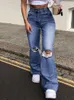 2023 neue Hohe Taille Boot Cut Jeans für Frauen Mode Stretch Knie Zerrissene Denim Ausgestelltes Hosen Casual Weibliche Hose S-2XL
