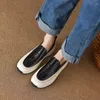 Casual Shoes Women Platform Flats Slip On Spring Loafers präglade Cow Leather Sneaker Girls Round Toe Vulcanized