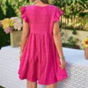 Summer Womens Dress V Neck Ruffle Kort kjol Solid färg elegant