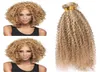 Piano Mixed 27613 Highlight Virgin Indian Human Hair Weaves 3Pcs Kinky Curly Ombre Light Brown and Blonde Piano Human Hair Bundl2417951