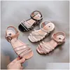 Сандалии, коллекция 2022 года, детская модная пляжная обувь со стразами, летняя обувь на низком каблуке для принцессы для девочек 3, 4, 5, 6, 7, 8, 9, 10, 11, 12 лет, Drop Deli Dhafe
