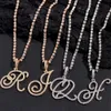 Collane con ciondolo Flatfoosie Moda A-Z Cursive Lettera Collana a catena di cristallo per le donne Bling Iced Out Collana con pendente iniziale Gioielli Hip Hop L24313