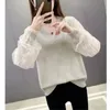 Spring Fall Fashion V Neck Mesh Lace Patchwork Chic Knitwear Women Casual Loose Long Sleeve Pullover Top Female Knitted Sweaters 240311