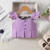 Ensembles de vêtements pour bébés filles, vêtements d'été, sans manches, bouton plissé, haut court, ceinture, Mini jupe, ensemble de tenues