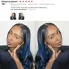 Synthetische Perücken 13*4 Gerade Highlight Schwarz Mit Blau Spitze Frontal Perücken Haar Perücke Für Frauen Haar Glueless spitze Perücken ldd240313