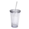 Wine Glasses Double Layer Transparent Plastic Water Cup Portable Straw Unique Elegant Durable Eco-Friendly Stylish