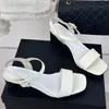 Womens Chunky Heels Sandals Slingbacks Dress Shoe Calfskin Adjustable Ankle Buckle Wedding Shoe Elegant Black Silver Nude Leisure Shoe Summer Outdoor Beach Shoe