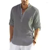 Chemises décontractées pour hommes 2024 Blouse Chemise en lin de coton Tops amples Tee-shirt à manches longues Printemps Automne Beau