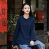 Etniska kläder 2024 Spring Summer Cotton Linen Retro Zen Stand Collar Buckle Chinese Style Topps Vintage Cardigan Shirt Jacket Hanfu för